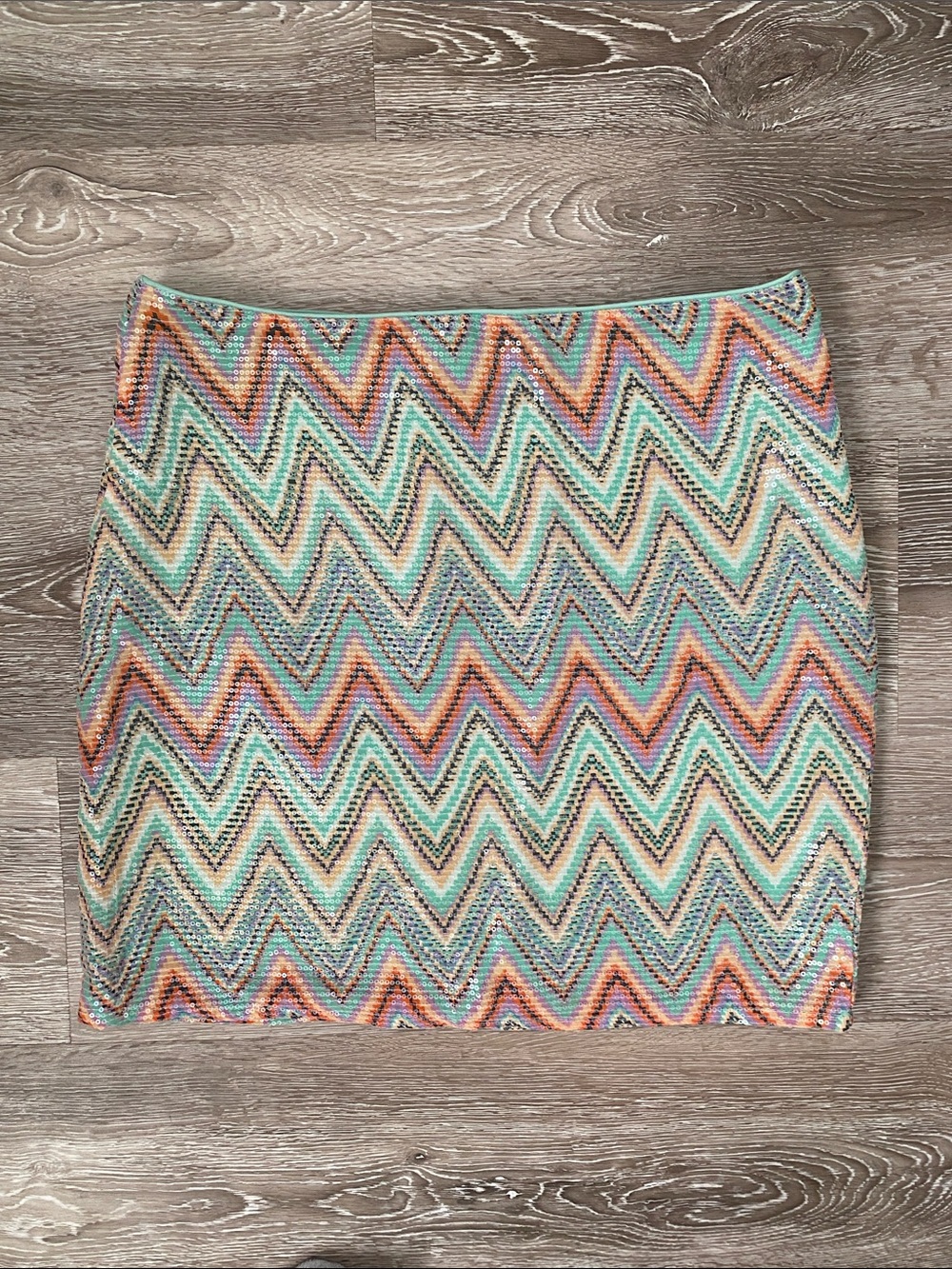 Candie's Chevron Sequin Pencil Skirt in Mint, Coral, Cream, Lilac